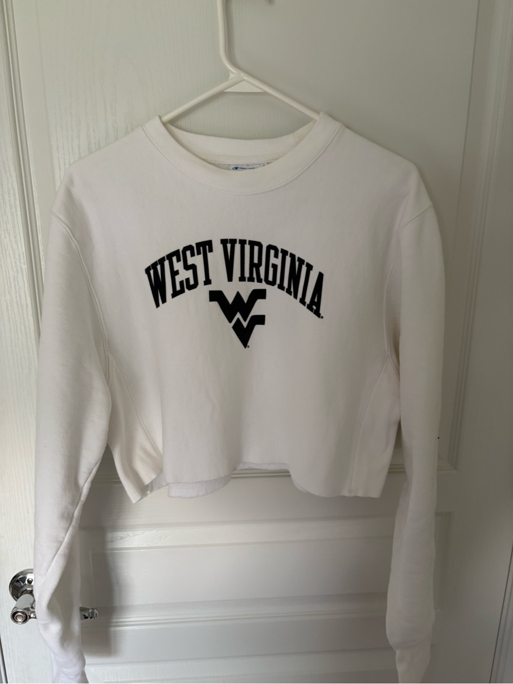 West Virginia White Cropped Crewneck Sweatshirt, Champion Reverse Weave